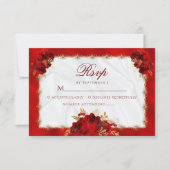 Elegant Formal Red Gold Floral Wedding RSVP Kaartje (Voorkant)