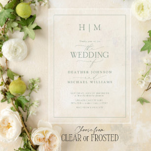 Elegant Formal Sage Green Calligraphy Wedding Acryl Uitnodigingen
