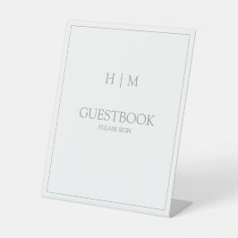 Elegant Formal Sage Green Monogram Guestbook Reclamebord Met Voetstuk