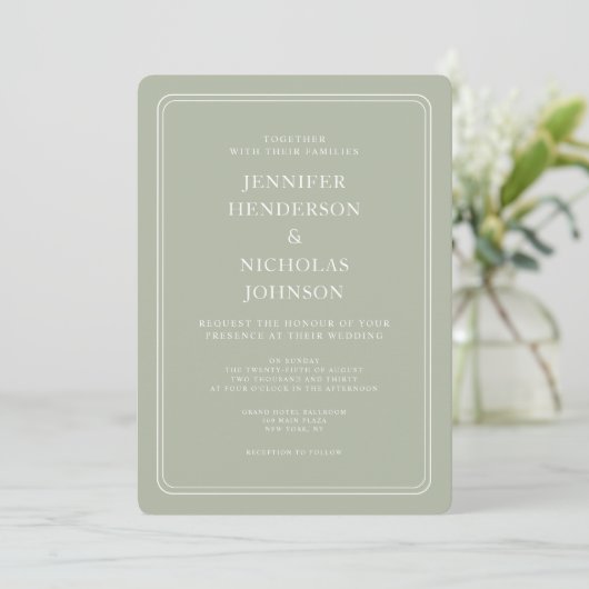 Elegant Formal Sage Green Wedding Kaart (Staand voorkant)