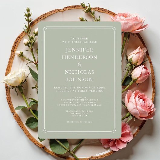 Elegant Formal Sage Green Wedding Kaart