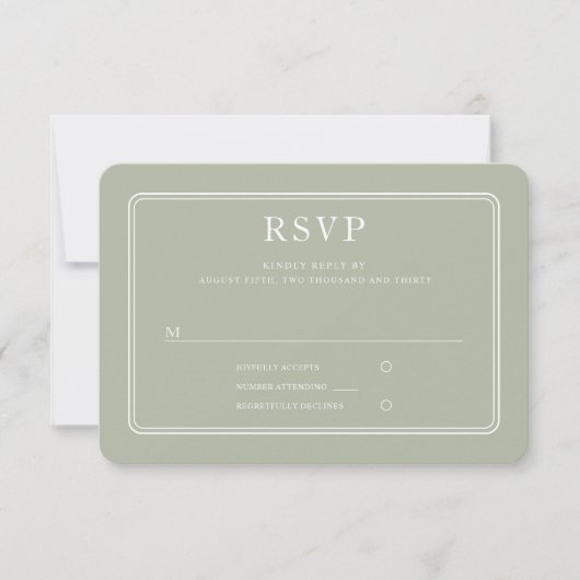 Elegant Formal Sage Green Wedding RSVP Kaartje (Voorkant)