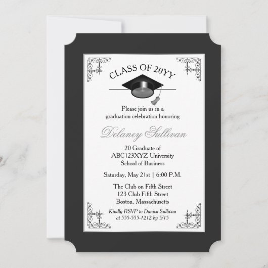 Elegant Formal Silver College Graduation Party Kaart (Voorkant)