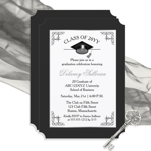 Elegant Formal Silver College Graduation Party Kaart