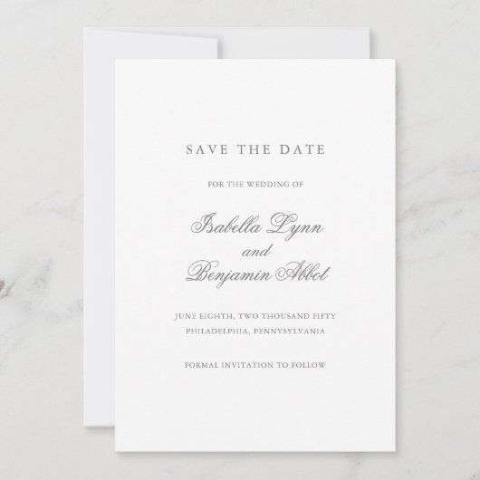 Elegant Formal Simple Grey Non Photo Wedding Save The Date (Voorkant)