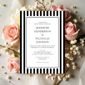 Elegant Formal Stripes Black And White Wedding Kaart