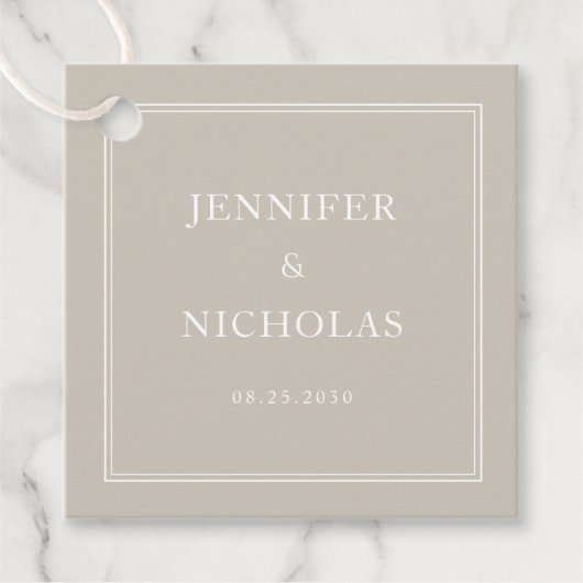 Elegant Formal Taupe Wedding Bedankjes Labels (Voorkant)