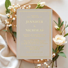 Elegant Formal Taupe Wedding Gold Foil Uitnodiging
