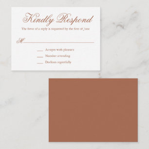 Elegant Formal Terracotta Wedding Mini RSVP Card Notitiekaartje