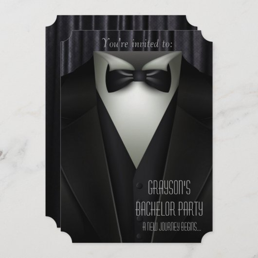 Elegant Formal Tuxedo Bachelor Party Invitation Kaart (Voorkant / Achterkant)