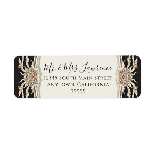Elegant Formal Victoriaans Zwart Wit Goud Bruiloft Etiket (Voorkant)