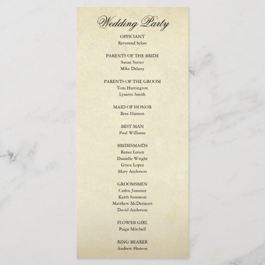 Elegant Formal Vintage Wedding Programmakaart (Achterkant)