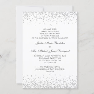Elegant Formal White Silver Glitter Wedding Kaart