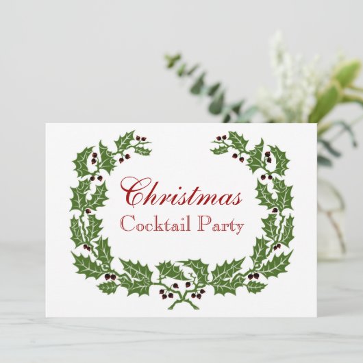 Elegant Formal Wreath and Horns Kerstparty Kaart (Staand voorkant)