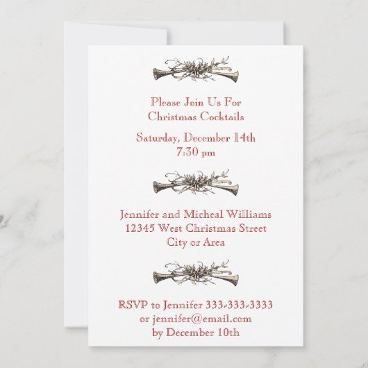 Elegant Formal Wreath and Horns Kerstparty Kaart (Achterkant)