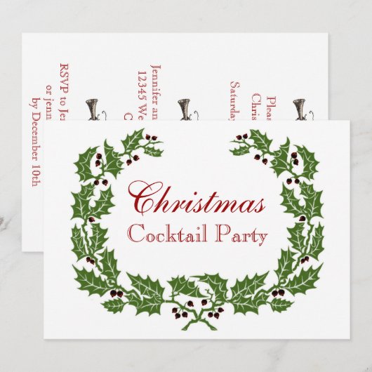 Elegant Formal Wreath and Horns Kerstparty Kaart (Voorkant / Achterkant)