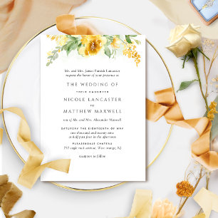 Elegant Formal Yellow and Ochre Floral Wedding Kaart
