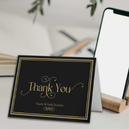 Elegant Formal Zwart Goud Bruiloft Bedankkaart