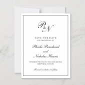 Elegant Formal Zwart wit Monogram Opslaan Datum Magnetische Uitnodiging (Voorkant)