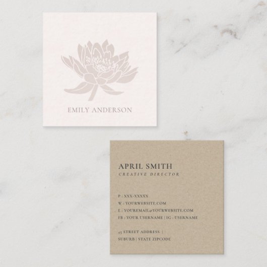 ELEGANT FORMEEL BLUSH PINK ROSE GOLD LOTUS FLORAL VIERKANTE VISITEKAARTJE (Voorkant / Achterkant)