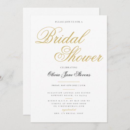 Elegant formeel Classic Gold Script-Vrijgezellenfe Kaart (Voorkant / Achterkant)