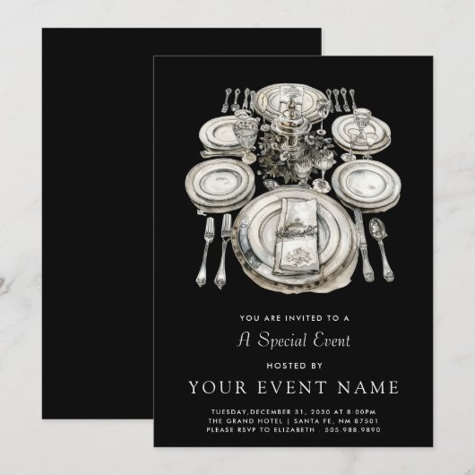 Elegant formeel diner kaart (Voorkant / Achterkant)