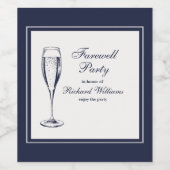 Elegant formeel donkerblauw wit afscheidsfeest wijn etiket (Enkel label)