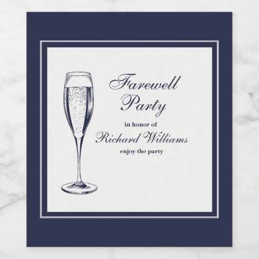 Elegant formeel donkerblauw wit afscheidsfeest wijn etiket (Enkel label)