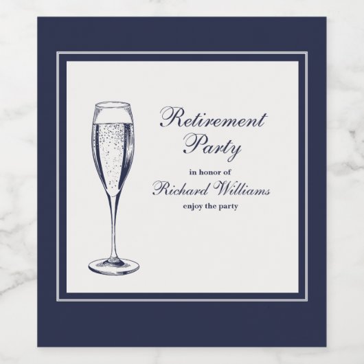 Elegant formeel donkerblauw wit pensioen wijn etiket (Enkel label)