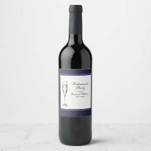 Elegant formeel donkerblauw wit pensioen  wijn etiket