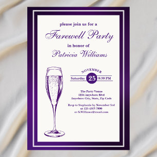 Elegant formeel donkerwit Paarse afscheidsfeest Kaart