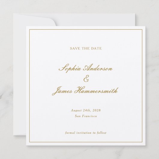 Elegant formeel Gold Ochre Lijst Weddenschap Save The Date (Voorkant)