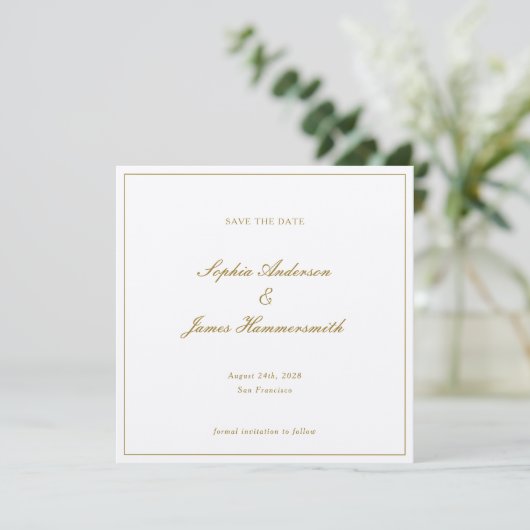 Elegant formeel Gold Ochre Lijst Weddenschap Save The Date (Staand voorkant)