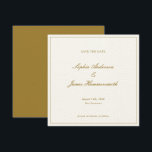 Elegant formeel Gold Ochre Lijst Weddenschap Save The Date<br><div class="desc">Elegant, formeel en klastig vierkant Weddenschap Sparen de Datum met de typografie van het Manuscript voor de namen van het paar, witte achtergrond, een elegant lijst op de voorkant en een gouden ochre backer. Standaardpapier is een dik crèmepapier, maar u kunt het in het hoofdproductmenu wijzigen in elk ander papiertype....</div>