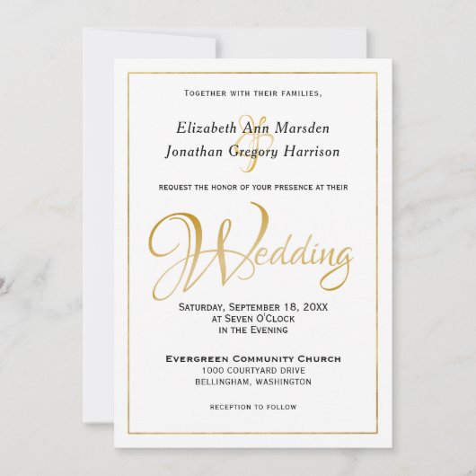 Elegant formeel Gold Script Calligraphy Weddenscha Kaart (Voorkant)