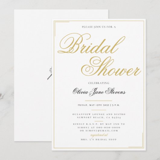 Elegant formeel Gold Script Lijst Vrijgezellenfees Kaart (Voorkant / Achterkant)