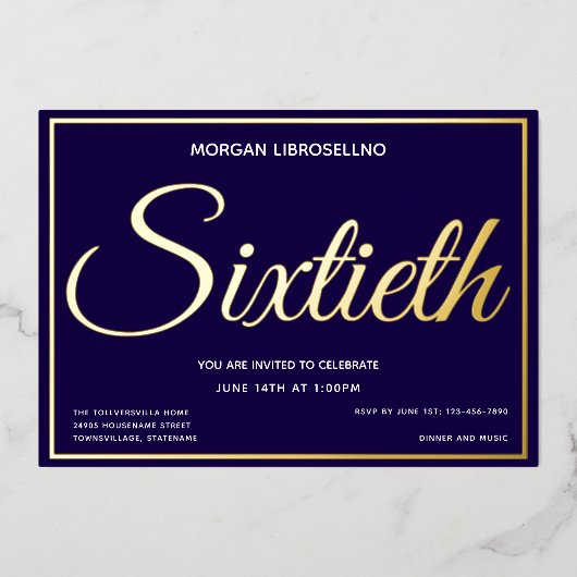 Elegant Formeel Goud 60 Zestigste Verjaardag Folie Uitnodiging (Voorkant)