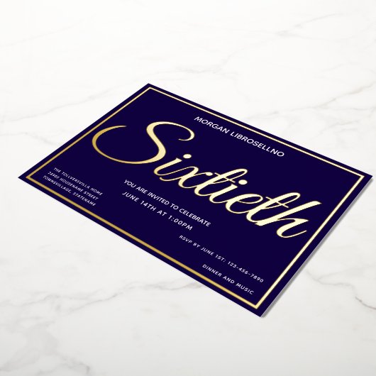 Elegant Formeel Goud 60 Zestigste Verjaardag Folie Uitnodiging (Gedraaid)