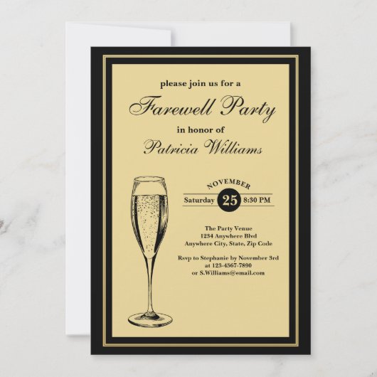 Elegant formeel Goud Zwart Afscheidsfeest Kaart (Voorkant)