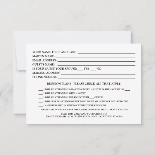 Elegant formeel klasse reünie RSVP kaartje (Achterkant)