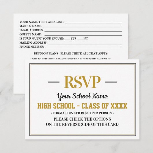 Elegant formeel klasse reünie RSVP kaartje (Voorkant / Achterkant)