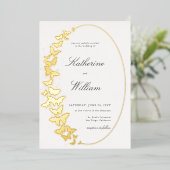 Elegant formeel klassiek Butterfly Lijst Gold Folie Uitnodiging (Staand Voorkant)