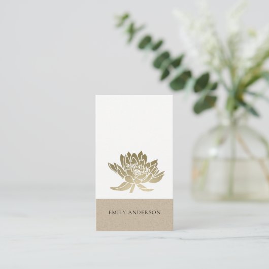 ELEGANT FORMEEL KRAFT GLAM FAUX GOLD LOTUS FLORAL VISITEKAARTJE (Staand voorkant)