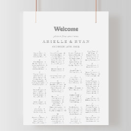 Elegant formeel minimaal alfabetisch zitplaatskaar poster