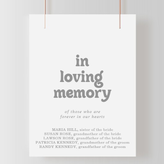 Elegant formeel minimaal 'In Loving Memory' bord Poster