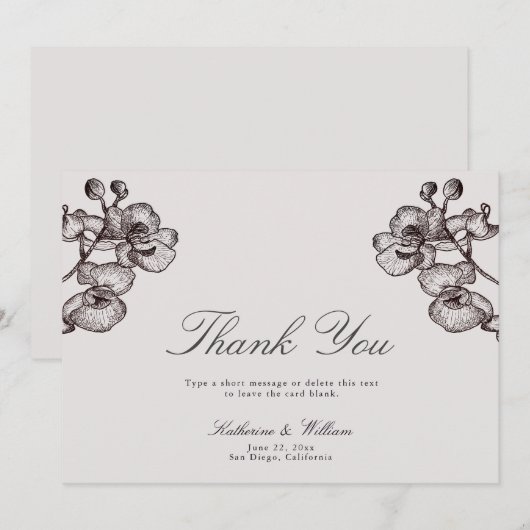 Elegant formeel modern klassieke orchidee inkt 3 b bedankkaart (Voorkant / Achterkant)