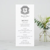 Elegant Formeel Monogram Crest Bruiloft Menu (Staand voorkant)