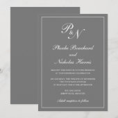 Elegant formeel monogram Eenvoudig grijs huwelijk Kaart (Voorkant / Achterkant)