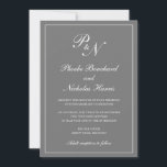 Elegant formeel monogram Eenvoudig grijs huwelijk Kaart<br><div class="desc">Traditionele stijl middelgrote grijs / grijze trouwuitnodiging met een eenvoudig en klassiek ontwerp met uw twee initiaal monogram en uw namen in een elegante kalligrafie binnen een dunne rand. Alle ontwerpelementen kunnen worden gewijzigd in het ontwerpbewerkgereedschap. Deze elegante trouwuitnodigingen zijn perfect voor een formele bruiloft.</div>