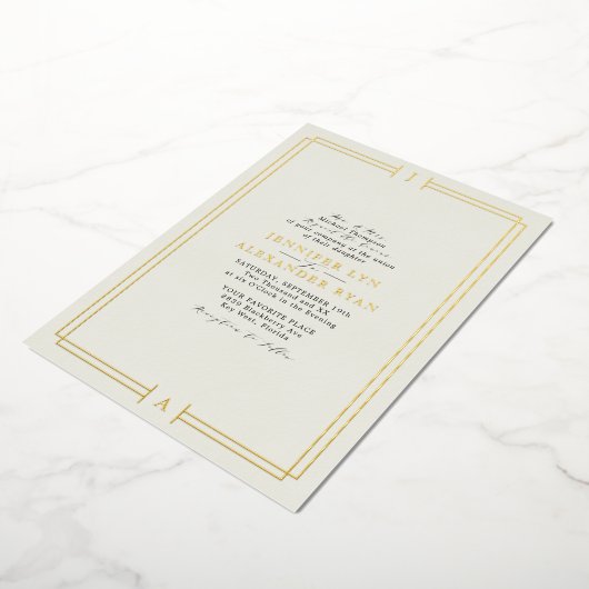 Elegant formeel monogram RSVP QR Code Weddenschap  Folie Uitnodiging (Gedraaid)